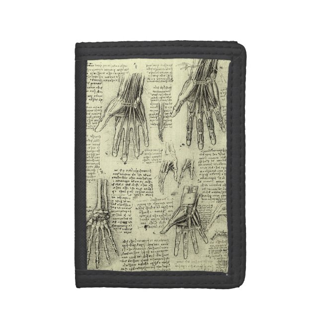 Leonardo da Vinci's Anatomy of the Human Hand Tri-fold Wallet (Front Vertical)