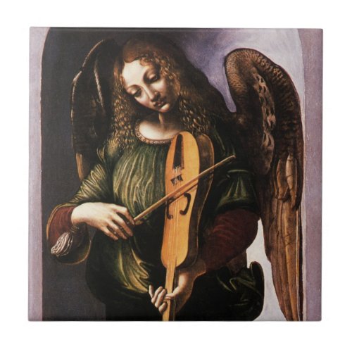 Leonardo da Vincis Angel in Green with a Vielle Ceramic Tile