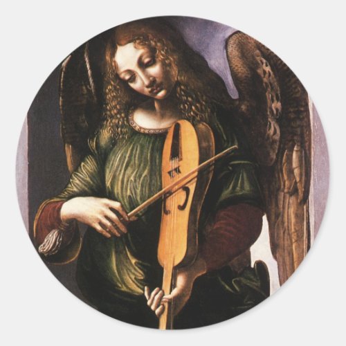Leonardo da Vincis Angel in Green with a Vielle Classic Round Sticker