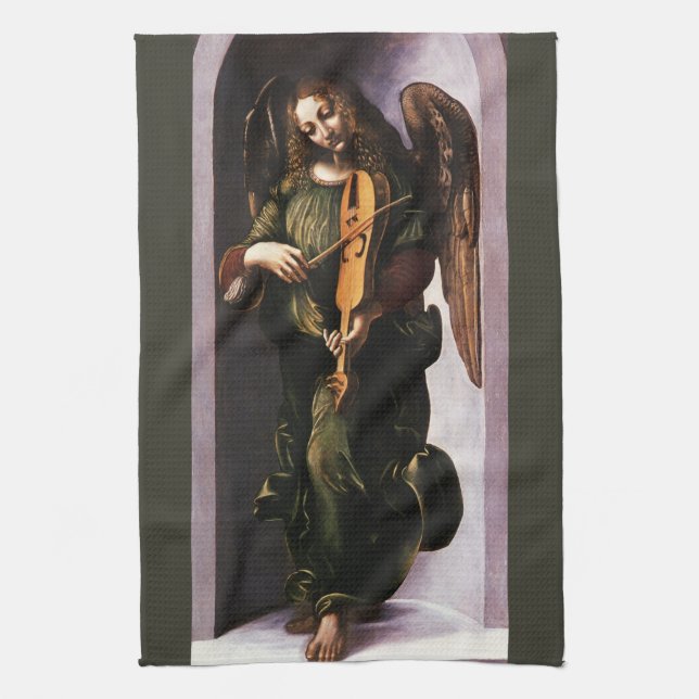 Leonardo da Vinci's Angel in Green with a Vielle Kitchen Towel (Vertical)