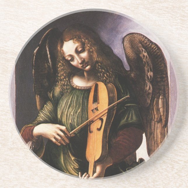 Leonardo da Vinci's Angel in Green with a Vielle Sandstone Coaster (Front)