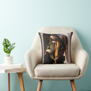 Leonardo da Vinci's Angel in Green with a Vielle Throw Pillow
