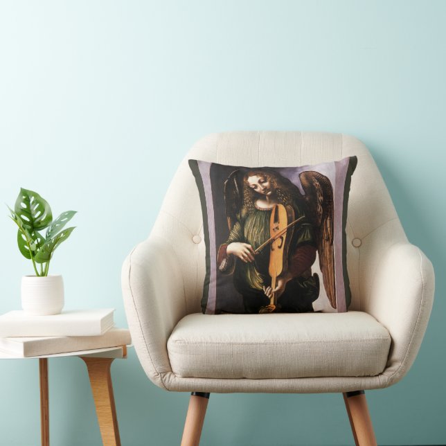 Leonardo da Vinci's Angel in Green with a Vielle Throw Pillow (Chair)