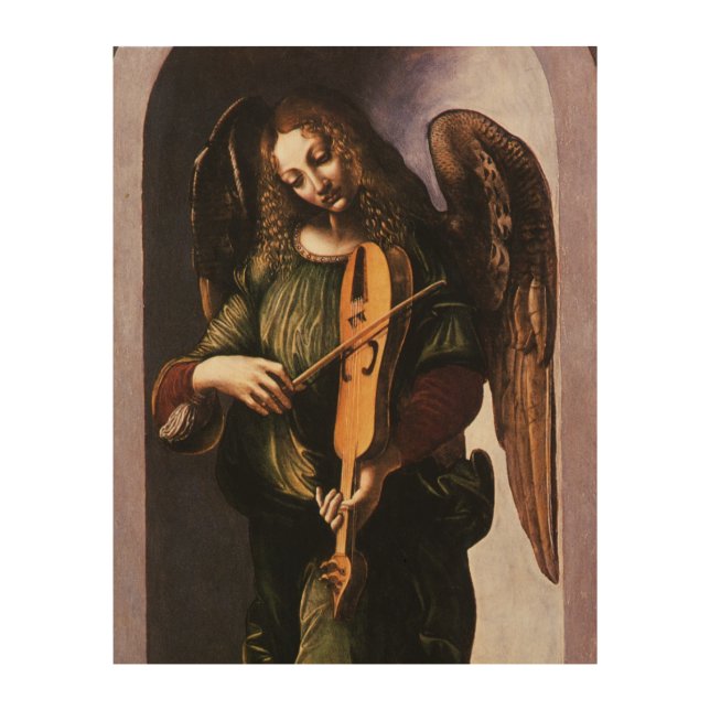 Leonardo da Vinci's Angel in Green with a Vielle Wood Wall Art (Front)