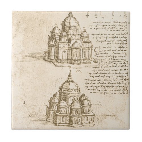 Leonardo da Vincis Architectural Cathedral Study Ceramic Tile