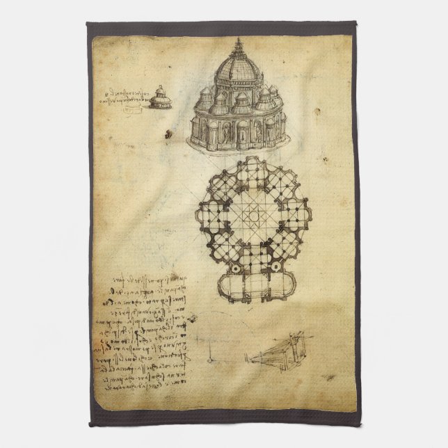 Leonardo da Vinci's Architectural Cathedral Study Kitchen Towel (Vertical)