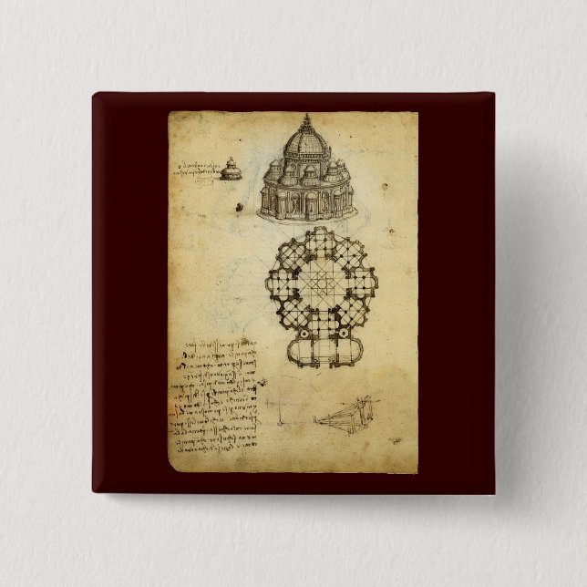Leonardo da Vinci's Architectural Cathedral Study Pinback Button (Front)
