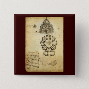 Leonardo da Vinci's Architectural Cathedral Study Pinback Button