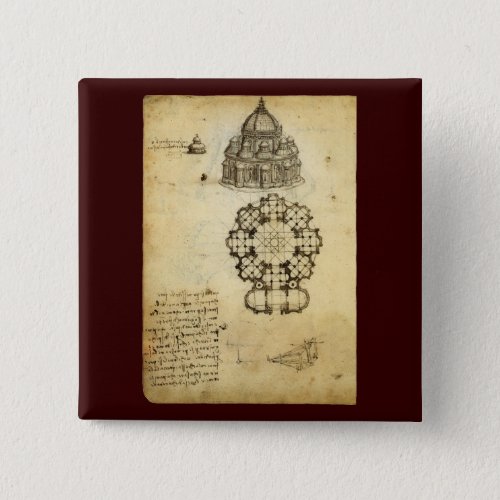 Leonardo da Vincis Architectural Cathedral Study Pinback Button