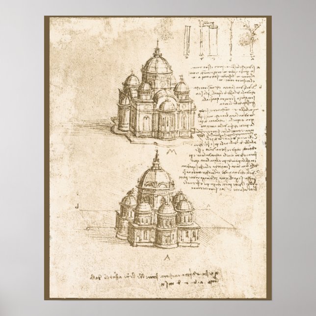 Leonardo da Vinci's Architectural Cathedral Study Poster (Front)
