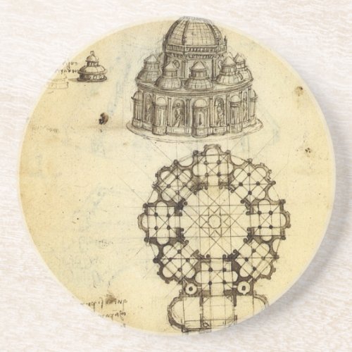 Leonardo da Vincis Architectural Cathedral Study Sandstone Coaster