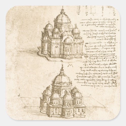 Leonardo da Vincis Architectural Cathedral Study Square Sticker