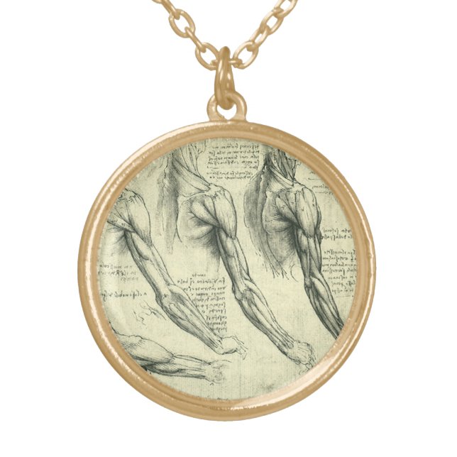 Leonardo da Vinci's Arm and Shoulder Anatomy Gold Plated Necklace (Front)