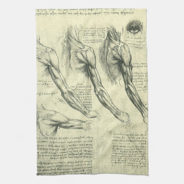 Leonardo da Vinci's Arm and Shoulder Anatomy Kitchen Towel (Vertical)