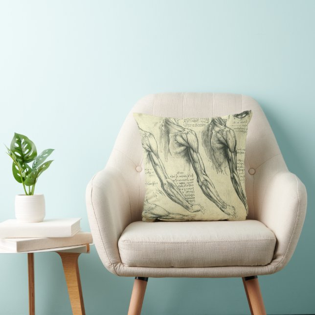 Leonardo da Vinci's Arm and Shoulder Anatomy Throw Pillow (Chair)