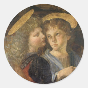 Leonardo da Vinci's Baptism of Christ Angels Classic Round Sticker