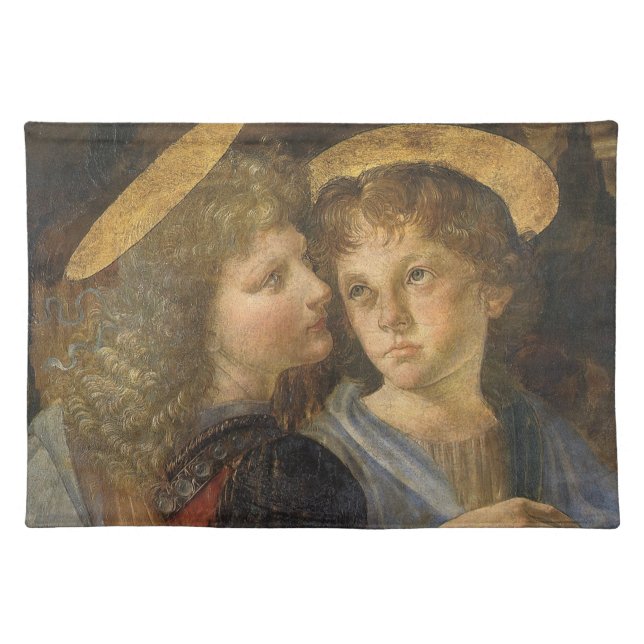 Leonardo da Vinci's Baptism of Christ Angels Cloth Placemat (Front)