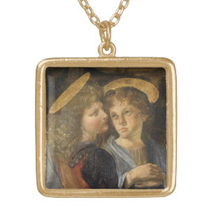 Leonardo da Vinci's Baptism of Christ Angels Gold Plated Necklace