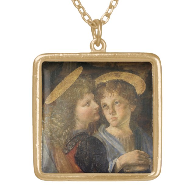 Leonardo da Vinci's Baptism of Christ Angels Gold Plated Necklace (Front)