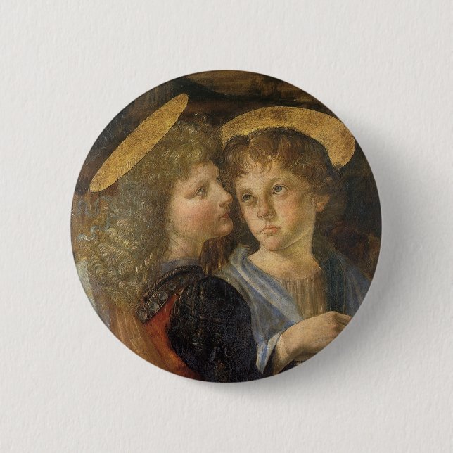 Leonardo da Vinci's Baptism of Christ Angels Pinback Button (Front)