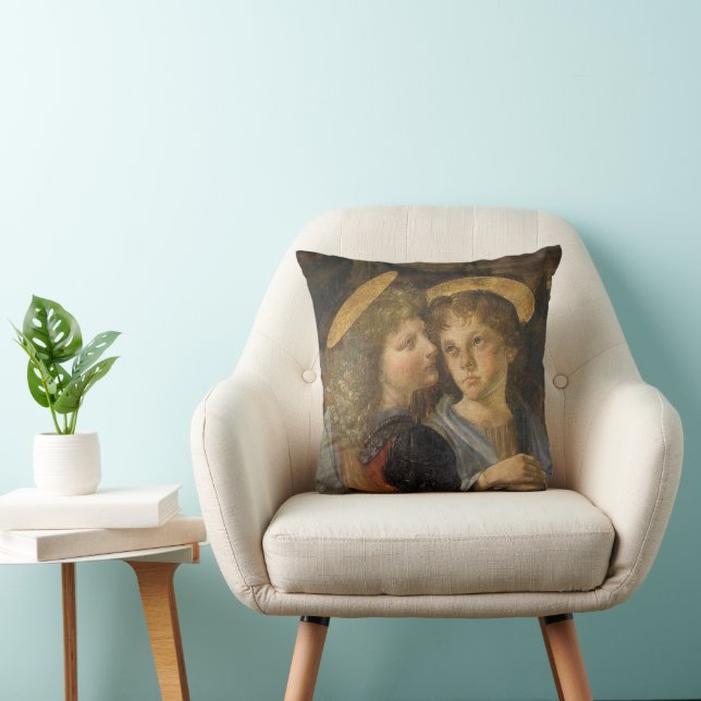 Leonardo da Vinci's Baptism of Christ Angels Throw Pillow (Chair)