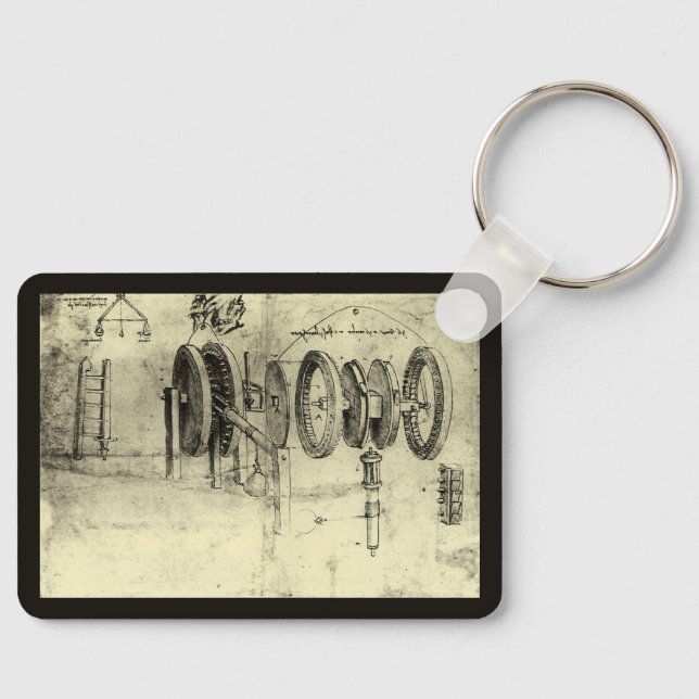 Leonardo da Vinci's Engineering Sketch of a Wheel Keychain (Front)
