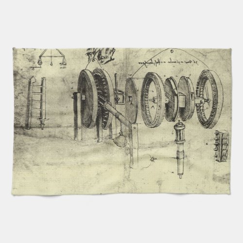 Leonardo da Vincis Engineering Sketch of a Wheel Kitchen Towel