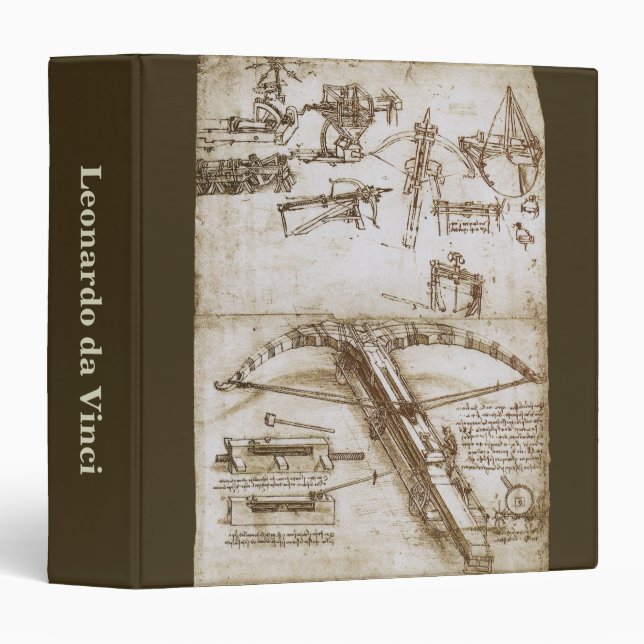 Leonardo da Vinci's Giant Crossbow Weapon Sketch 3 Ring Binder (Front/Spine)