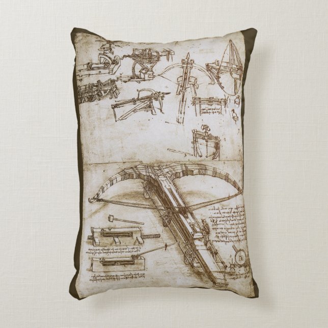 Leonardo da Vinci's Giant Crossbow Weapon Sketch Accent Pillow (Front(Vertical))