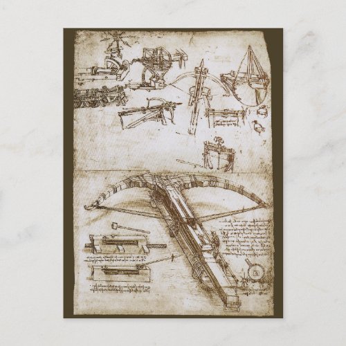 Leonardo da Vincis Giant Crossbow Weapon Sketch Postcard