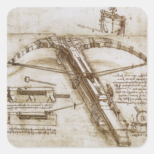 Leonardo da Vinci's Giant Crossbow Weapon Sketch Square Sticker (Front)
