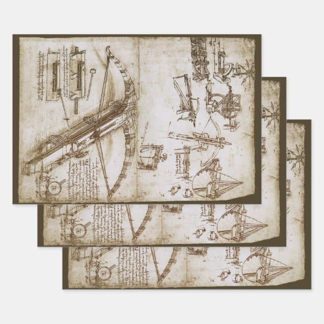 Leonardo da Vinci's Giant Crossbow Weapon Sketch Wrapping Paper Sheets (Set)