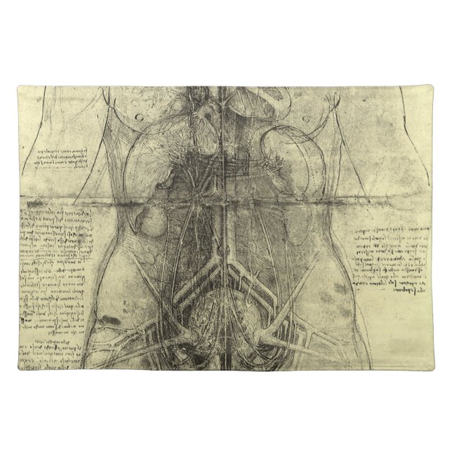 Leonardo da Vinci's Human Anatomy, Female Torso Cloth Placemat (Front)