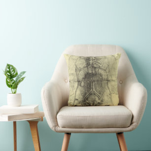Leonardo da Vinci's Human Anatomy, Female Torso Throw Pillow