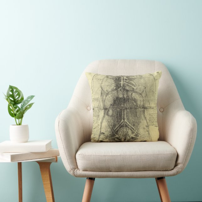 Leonardo da Vinci's Human Anatomy, Female Torso Throw Pillow (Chair)