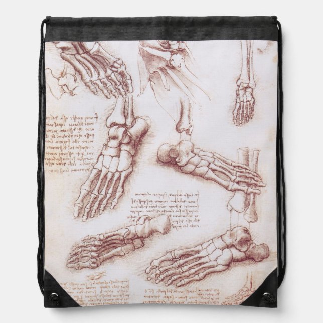 Leonardo da Vinci's Human Anatomy Foot Bones Drawstring Bag (Front)