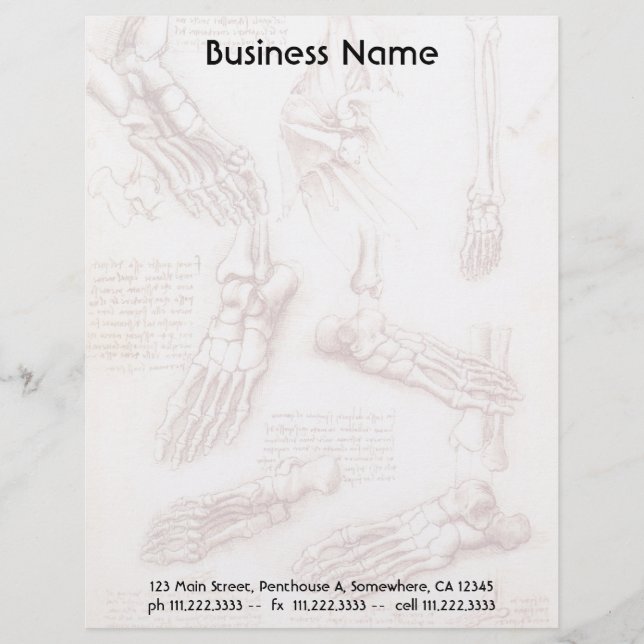 Leonardo da Vinci's Human Anatomy Foot Bones Letterhead (Front)