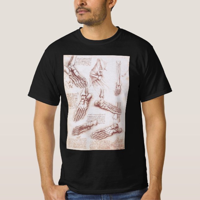Leonardo da Vinci's Human Anatomy Foot Bones T-Shirt (Front)