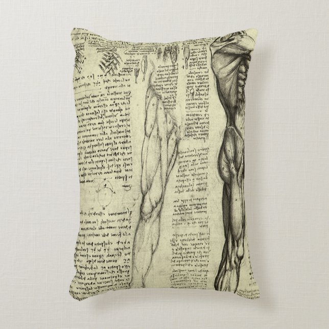 Leonardo da Vinci's Human Anatomy Male Muscles Accent Pillow (Front(Vertical))
