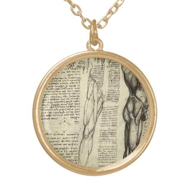 Leonardo da Vinci's Human Anatomy Male Muscles Gold Plated Necklace (Front)
