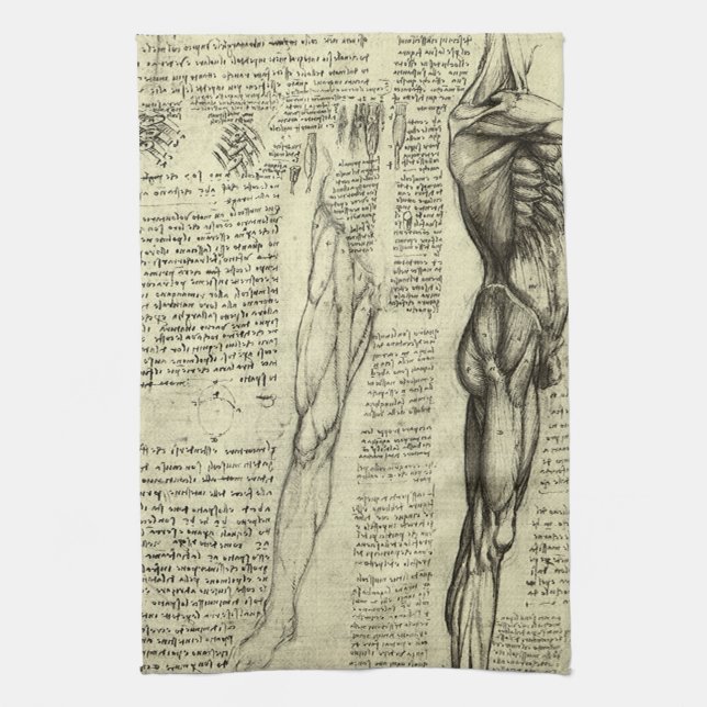 Leonardo da Vinci's Human Anatomy Male Muscles Towel (Vertical)