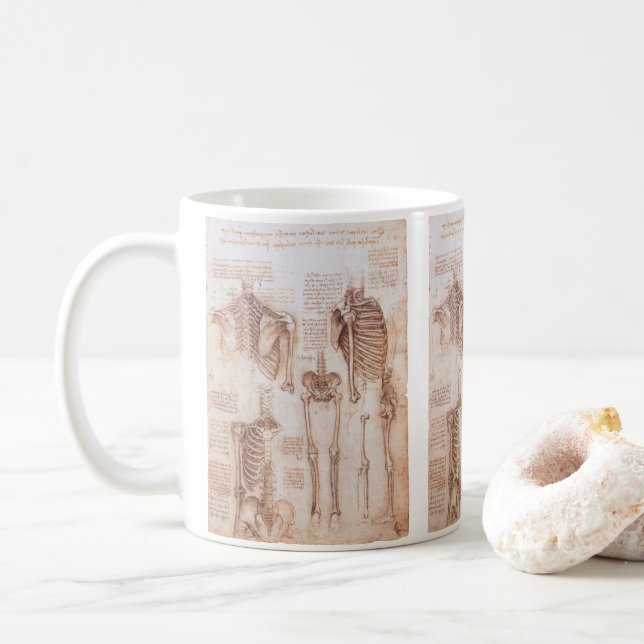 Leonardo da Vinci's Human Anatomy Skeleton Bones Coffee Mug (With Donut)