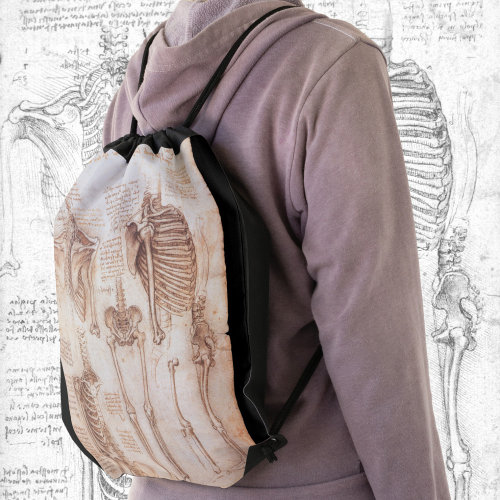 Leonardo da Vinci's Human Anatomy Skeleton Bones Drawstring Bag