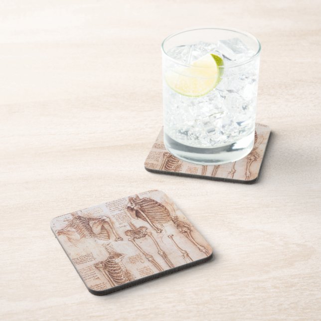 Leonardo da Vinci's Human Anatomy Skeleton Bones Drink Coaster (Right Side)