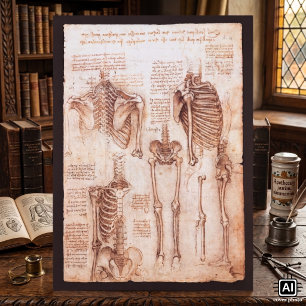 Leonardo da Vinci's Human Anatomy Skeleton Bones Poster