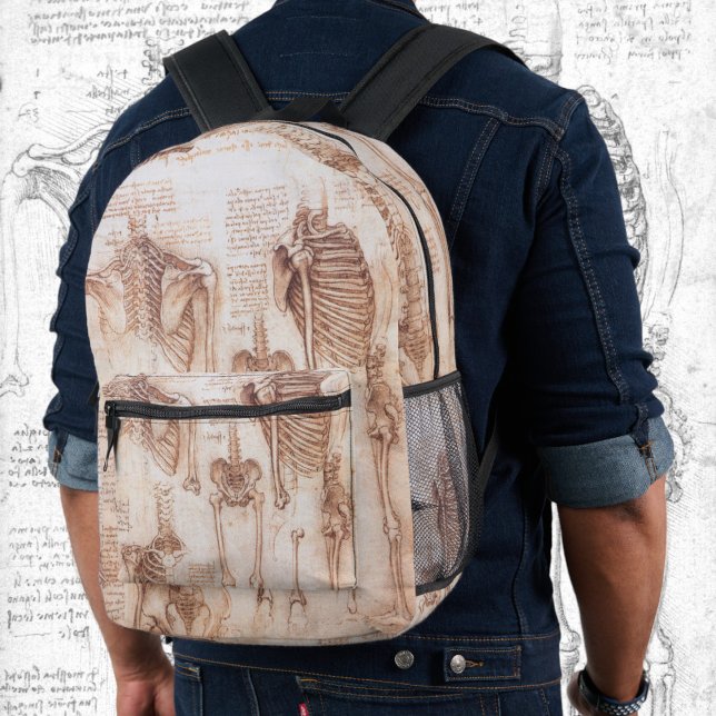 Leonardo da Vinci's Human Anatomy Skeleton Bones Printed Backpack (Human Anatomy Skeleton Bones by Leonardo da Vinci Printed Backpack)