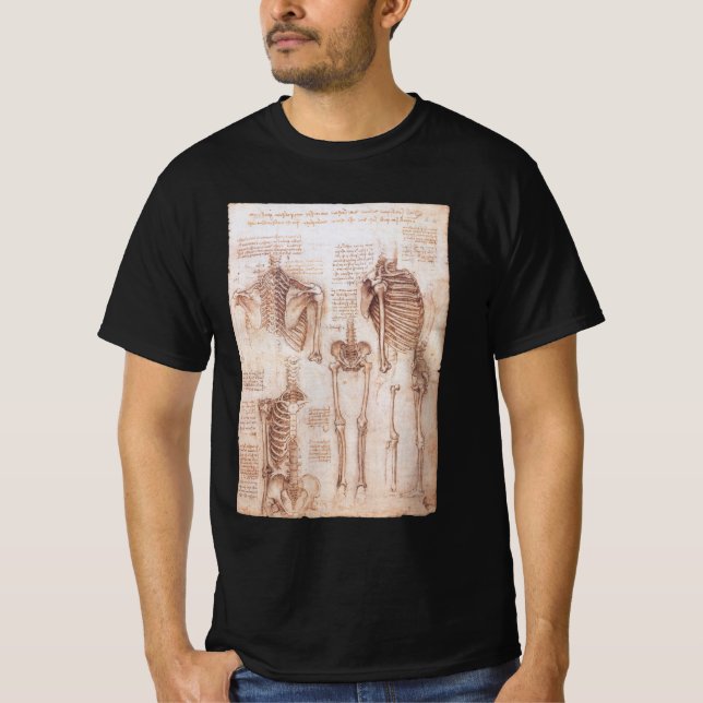 Leonardo da Vinci's Human Anatomy Skeleton Bones T-Shirt (Front)