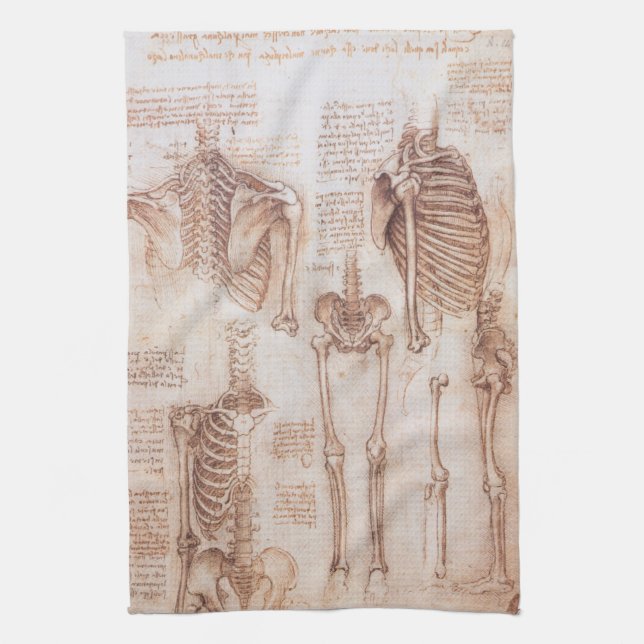 Leonardo da Vinci's Human Anatomy Skeleton Bones Towel (Vertical)