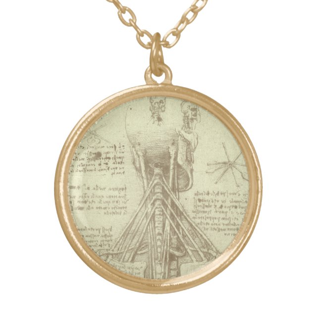 Leonardo da Vinci's Human Anatomy Spinal Column Gold Plated Necklace (Front)