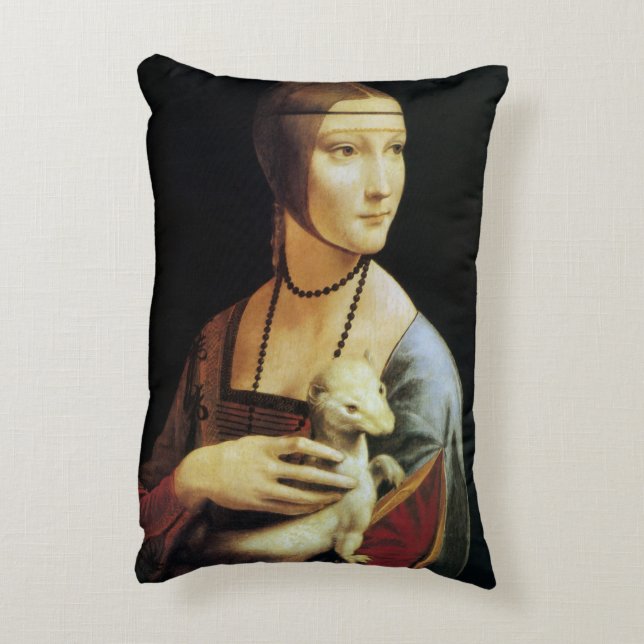 Leonardo da Vinci's Lady with an Ermine Accent Pillow (Back(Vertical))